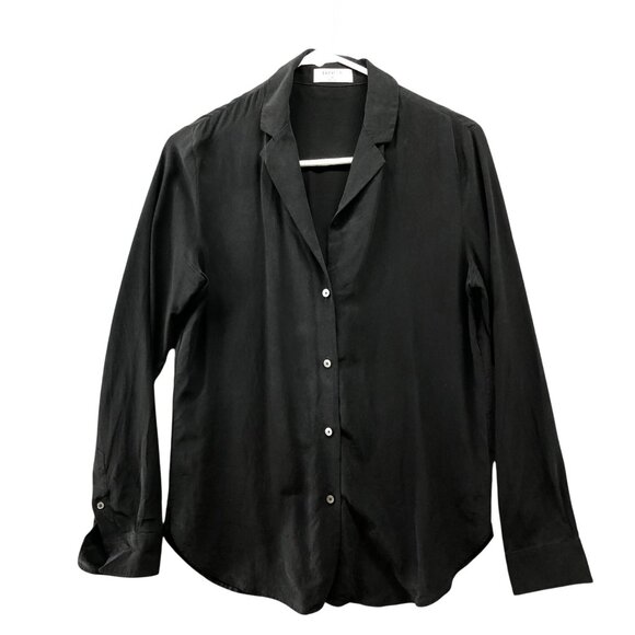 Babaton Black Silk Blend Shirt Womens XS Notch Collar Button Down Long Sleeve - Picture 1 of 9